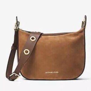 Michael Kors Raven Medium Messenger Crossbody suede caramel